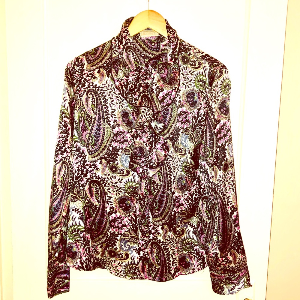 Floral Paisley Ruffle Front Blouse (size L)